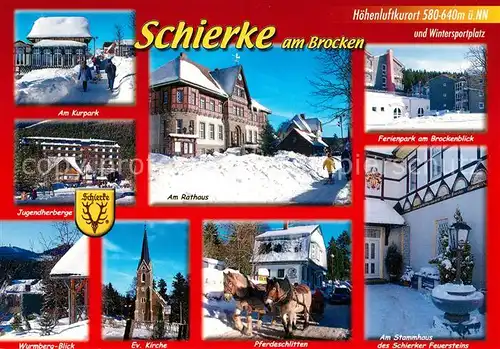 AK / Ansichtskarte Schierke_Harz Rathaus Jugendherberge Kurpark Brocken Stammhaus Pferdeschlitten Schierke Harz