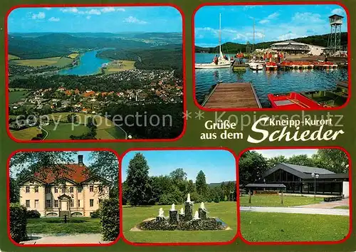 AK / Ansichtskarte Schieder Schwalenberg Hafen Fliegeraufnahme Brunnen Erholungszentrum Emmenstausee Schieder Schwalenberg