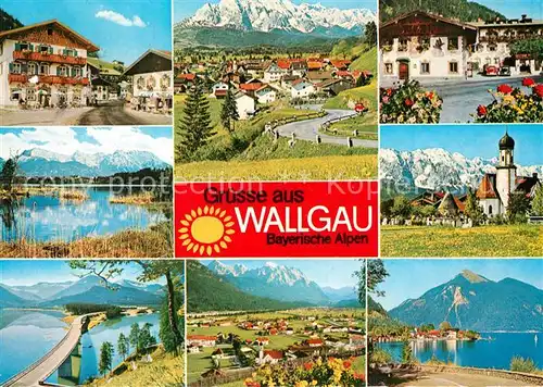 AK / Ansichtskarte Wallgau Kirche Alpen Gasthof Post Barmsee  Wallgau