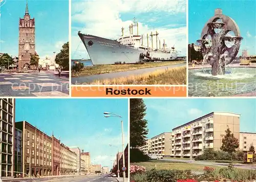 AK / Ansichtskarte Rostock_Mecklenburg Vorpommern Brunnen Schiff Lange Strasse Pawlowstrasse Rostock
