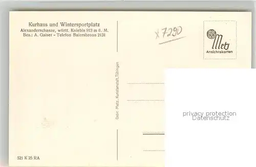 AK / Ansichtskarte Kniebis_Freudenstadt Kurhaus Alexanderschanze Schwarzwald Kniebis_Freudenstadt