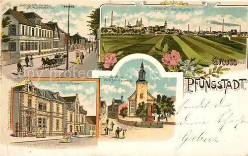 AK / Ansichtskarte Pfungstadt Kaiser. Postamt Kirche Kriegerdenkmal Hotel Strauss Pfungstadt