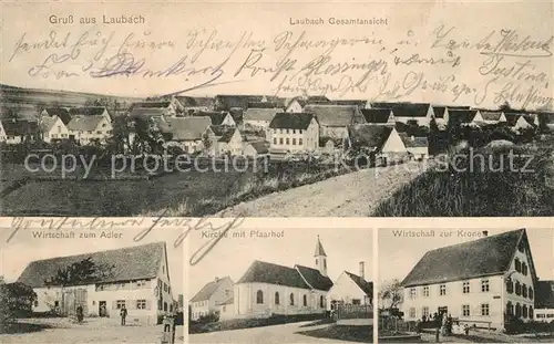 AK / Ansichtskarte Laubach_Ochsenhausen Wirtschaft zur Krone Kirche Pfarrhof  Laubach Ochsenhausen