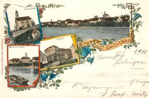 AK / Ansichtskarte Kadelburg Faehre Zollhaus Evangelische Kirche Kadelburg