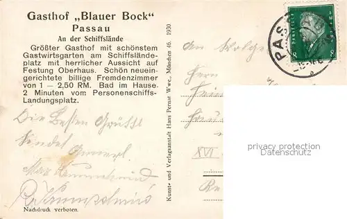 AK / Ansichtskarte Passau Gasthof Blauer Bock Passau