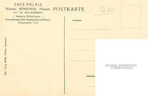 AK / Ansichtskarte Remscheid Cafe Palais  Remscheid