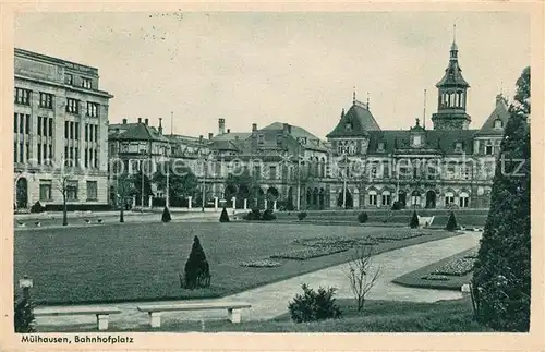 AK / Ansichtskarte Muelhausen_Elsass Bahnhofplatz Muelhausen Elsass