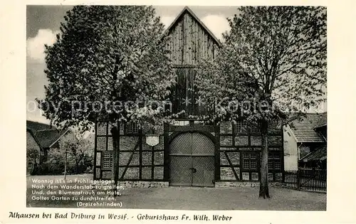 AK / Ansichtskarte Alhausen_Westfalen Geburtshaus Fr. Wilh. Weber Alhausen_Westfalen