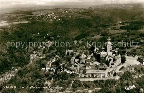 AK / Ansichtskarte Schloss_Burg_Wupper Fliegeraufnahme mit Unterburg Schloss_Burg_Wupper