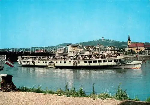 AK / Ansichtskarte Dampfer_Seitenrad Schoenbrunn Linz Donau Dampfschifffahrt  Dampfer Seitenrad