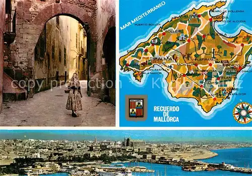 AK / Ansichtskarte Mallorca Landkarte Palma Calle de la Almudaina Vista Aerea del Puerto Mallorca