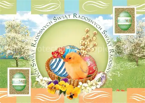 AK / Ansichtskarte Ostern_Easter_Paques Kueken Ostereier Stiefmuetterchen Weidenkaetzchen  Ostern_Easter_Paques