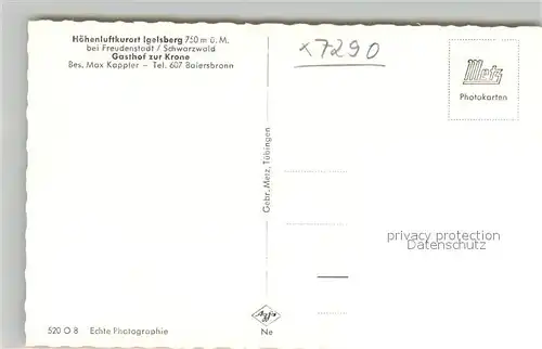 AK / Ansichtskarte Igelsberg Blick ueber die Felder Gasthof zur Krone Kurort im Schwarzwald Igelsberg