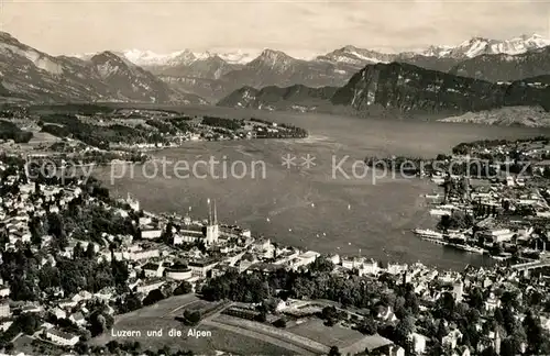 AK / Ansichtskarte Luzern_LU Fliegeraufnahme See mit Alpen Luzern_LU
