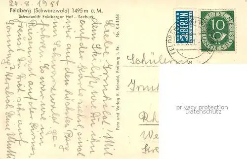 AK / Ansichtskarte Feldberg_Schwarzwald Schwebelift Feldberger Hof Seebuck Feldberg Schwarzwald