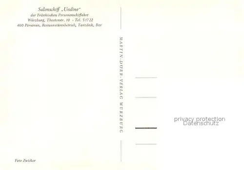 AK / Ansichtskarte Wuerzburg Salonschiff Undine der Fraenk Personenschiffahrt Wuerzburg