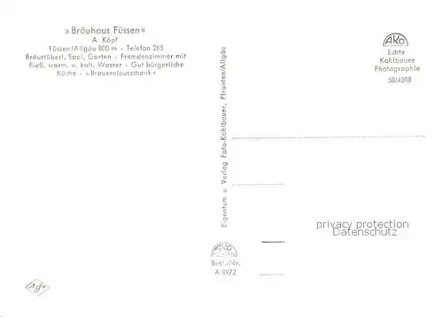 AK / Ansichtskarte Fuessen_Allgaeu Braeuhaus Fuessen Fuessen Allgaeu