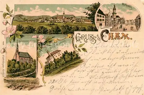 AK / Ansichtskarte Cham_Oberpfalz Marktplatz Schloss Thierlstein Kalvarienberg Kirche Cham Oberpfalz