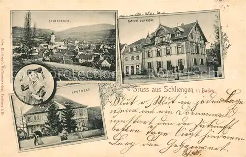 AK / Ansichtskarte Schliengen Gasthof Krone Apotheke Tracht Schliengen