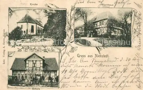 AK / Ansichtskarte Nienstedt_Harz Pfarrhaus Kirche Schule Nienstedt_Harz