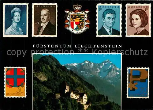 AK / Ansichtskarte Briefmarke_auf_Ak Fuerstentum Liechtenstein  Briefmarke_auf_Ak