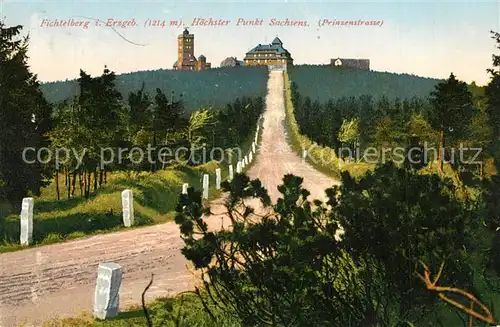 AK / Ansichtskarte Fichtelberg_Oberwiesenthal Hoechster Punkt Sachsens Prinzenstrasse Aussichtsturm Berggaststaette Fichtelberg