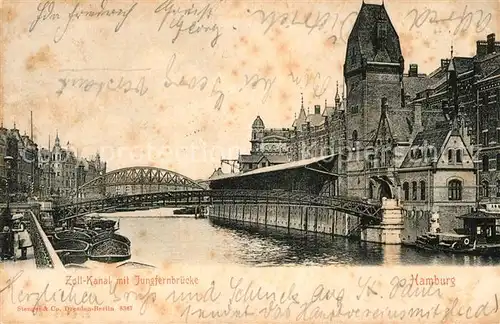 AK / Ansichtskarte Hamburg Zollkanal mit Jungfernbruecke Hamburg