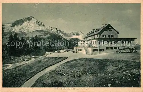 AK / Ansichtskarte Garmisch Partenkirchen Kreuzeckhaus Berghuette Wettersteingebirge Garmisch Partenkirchen