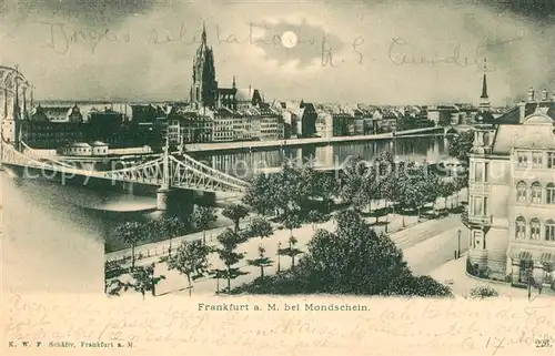 AK / Ansichtskarte Frankfurt_Main Stadtpanorama Blick ueber den Main zum Dom im Mondschein Frankfurt Main