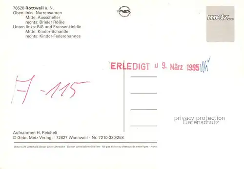 AK / Ansichtskarte Rottweil_Neckar Fasnet Masken Narrensprung Rottweil Neckar