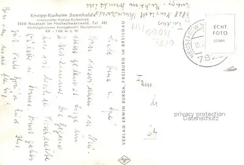 AK / Ansichtskarte Neustadt_Schwarzwald Kneipp Kurheim Sonnhalde Neustadt_Schwarzwald