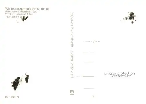 AK / Ansichtskarte Wittmannsgereuth Ferienheim Mellestollen des VEB Kuehlmoebelwerk Erfurt Wittmannsgereuth