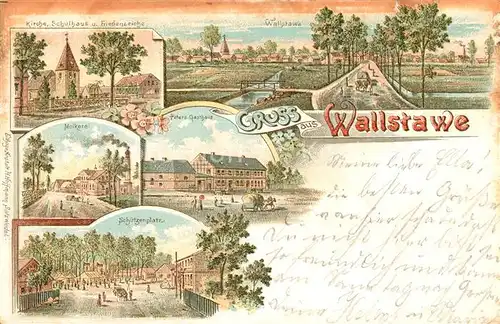 AK / Ansichtskarte Wallstawe Kirche Molkerei Peters Gasthaus Wallstawe