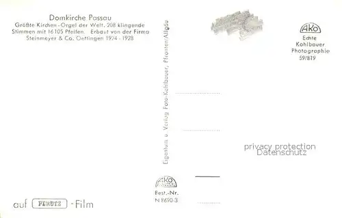 AK / Ansichtskarte Kirchenorgel Dom Passau  Kirchenorgel