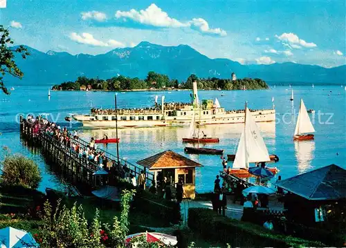 AK / Ansichtskarte Dampfer_Seitenrad Fraueninsel Chiemsee Hochgern  Dampfer Seitenrad