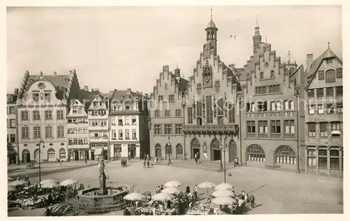 AK / Ansichtskarte Frankfurt_Main Roemerberg mit Roemer Brunnen Giebelhaeuser Altstadt Frankfurt Main