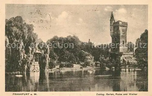 AK / Ansichtskarte Frankfurt_Main Zoologischer Garten Ruine und Weiher Frankfurt Main