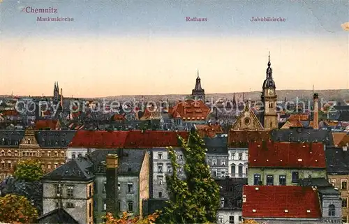 AK / Ansichtskarte Chemnitz Stadtbild mit Markuskirche Rathaus Jakobikirche Chemnitz