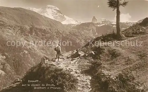 AK / Ansichtskarte Zermatt_VS Wanderweg Breithorn und Matterhorn Zermatt_VS
