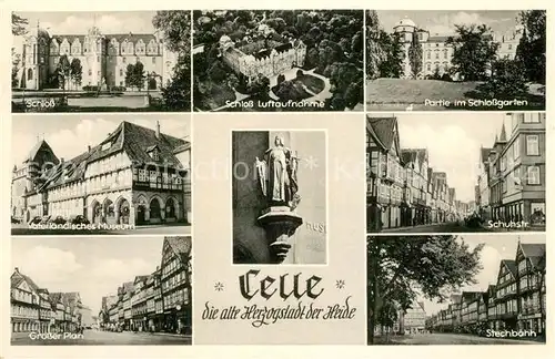 AK / Ansichtskarte Celle_Niedersachsen Fliegeraufnahme Schloss Schuhstrasse Techbahn Museum Grosser Plan Celle_Niedersachsen