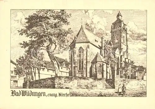 AK / Ansichtskarte Bad_Wildungen Ev Kirche Zeichnung Bad_Wildungen