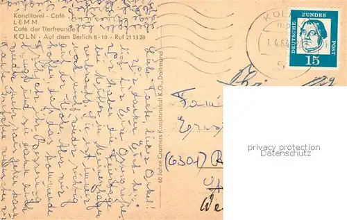 AK / Ansichtskarte Koeln_Rhein Konditorei Cafe Lemm Koeln_Rhein