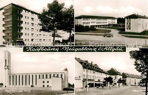 AK / Ansichtskarte Neugablonz Hochhaus Gustav Leutelt Schule Herz Jesu Kirche Neuer Markt Neugablonz