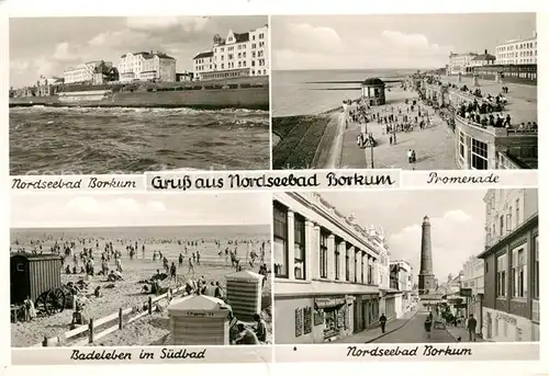 AK / Ansichtskarte Borkum_Nordseebad Strand Leuchtturm Promenade Borkum_Nordseebad