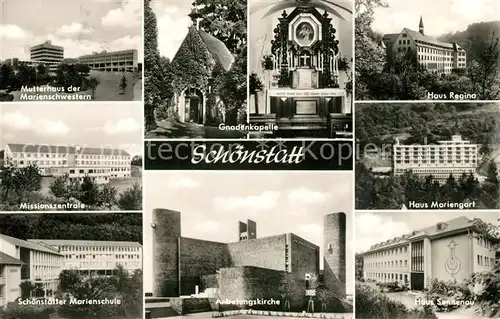 AK / Ansichtskarte Schoenstatt_Vallendar Gnadenkapelle Anbetungskirche Haeuser Regina Mariengart Sonnenau Marienschule Mutterhaus der Marienschwestern Schoenstatt_Vallendar