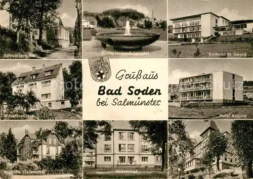 AK / Ansichtskarte Bad_Soden Salmuenster Schweizerhaus Westfalen Hof Kurheim Stolzenthal Hessenhof Hotel Regine St. Vinzenzhaus Bad_Soden Salmuenster