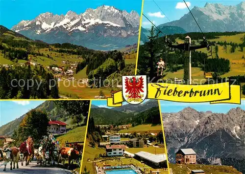AK / Ansichtskarte Fieberbrunn_Tirol Kuehe Sessellift Freibad Fieberbrunn Tirol