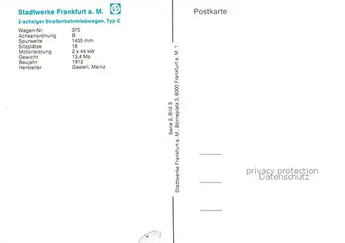 AK / Ansichtskarte Strassenbahn Wagen Nr. 375 Frankfurt am Main  Strassenbahn