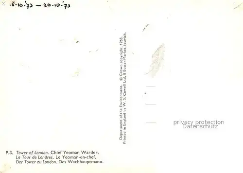 AK / Ansichtskarte Leibgarde_Wache Chief Yeoman Warder Tower of London  Leibgarde Wache