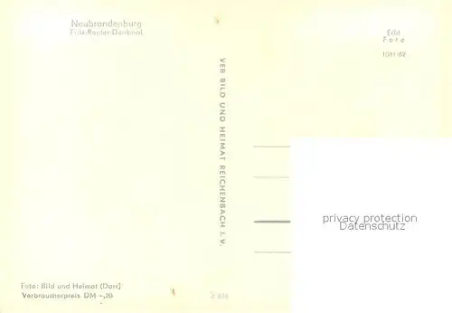 AK / Ansichtskarte Neubrandenburg Fritz Reuter Denkmal Neubrandenburg